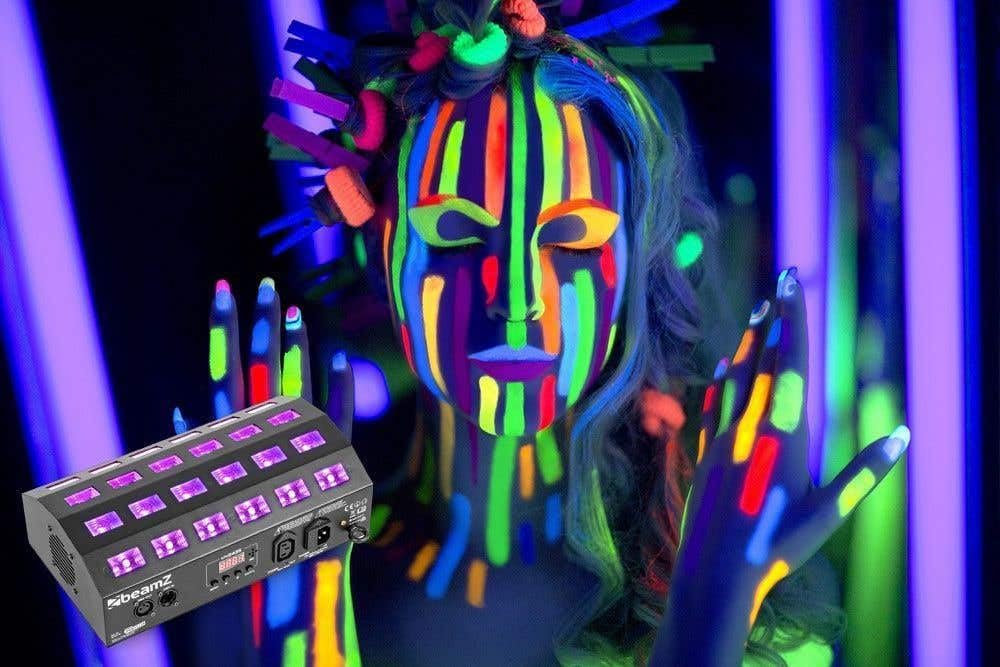 BeamZ Strobe LED UV BUV463-24 LED UV, Puissance 3 Watts, Mode DMX 7 Canaux ou Mode Auto, Shows Préprogrammés, Mode Audio, Idéal pour Soirée à Thème
