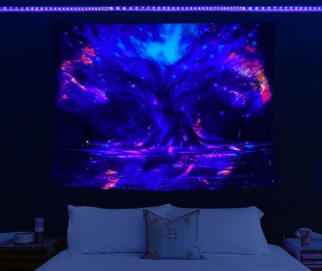 HOLAVIDA Tree of Life Tapestry Fluorescent Luminous Wall Hanging Bedroom Aesthetic for Living Room Dorm(150cm×130cm)
