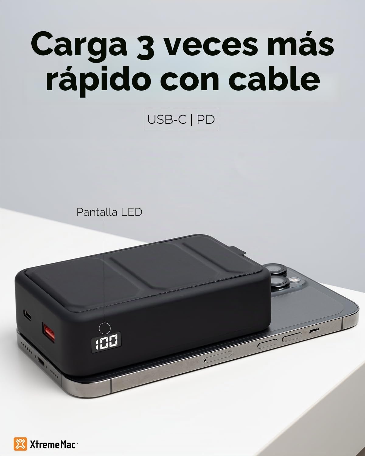 XtremeMac Magsafe Powerbank 20000mAh, Batería Externa magnética para iPhone 15/14/13/12 Serie, USB-C, USB-A y Powerbank inalámbrica con Carga rápida, Mini Power Bank PD 20W, Potente, Negro.