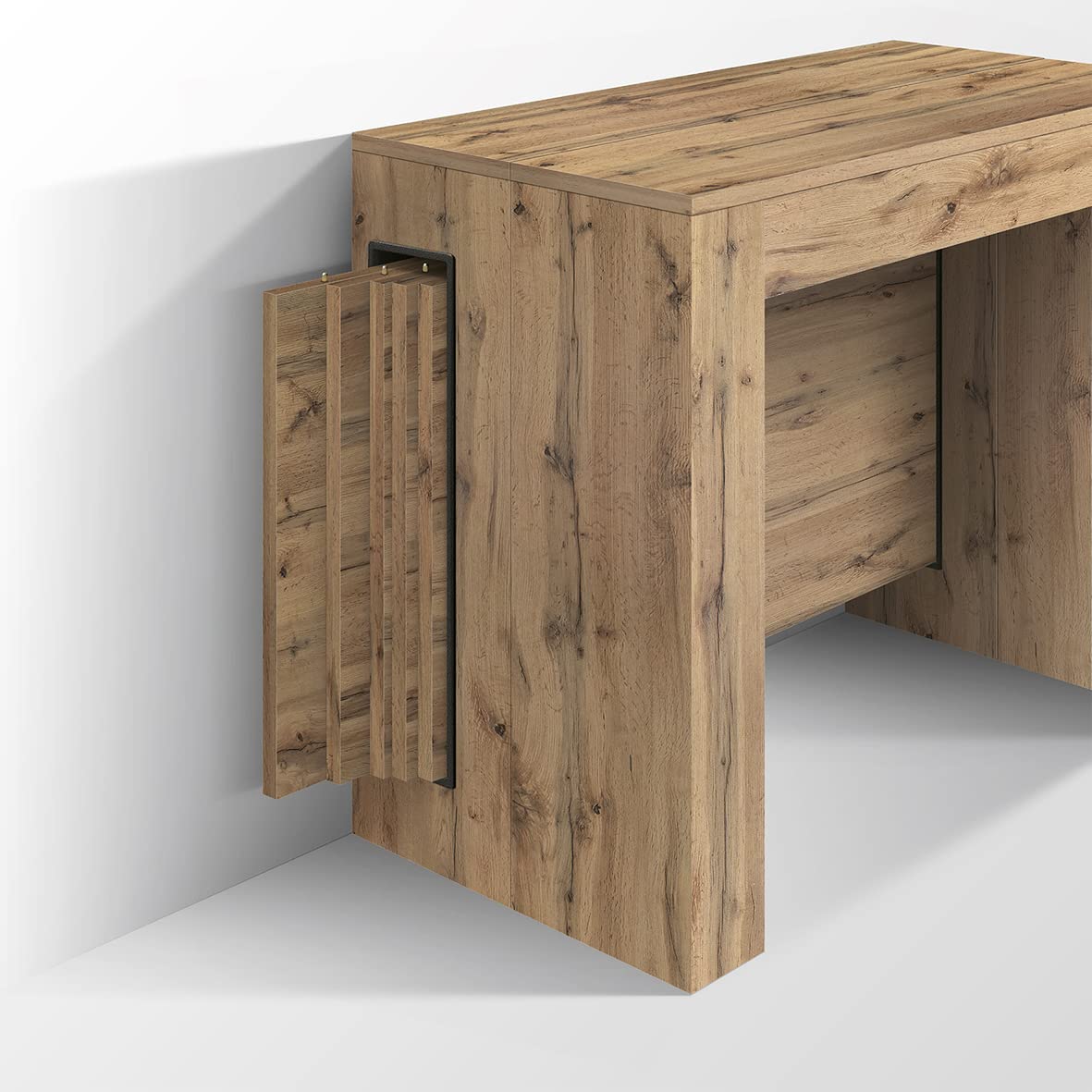 PAZZO DESIGN, Tavolo Consolle Allungabile Con Porta Prolunghe Elvire, Rovere Rustico, Fino A 12 Posti, Tavolo Consolle Cucina, Tavolo Consolle Salvaspazio, Made in Italy, Da 45 A 300 Cm - id_1931