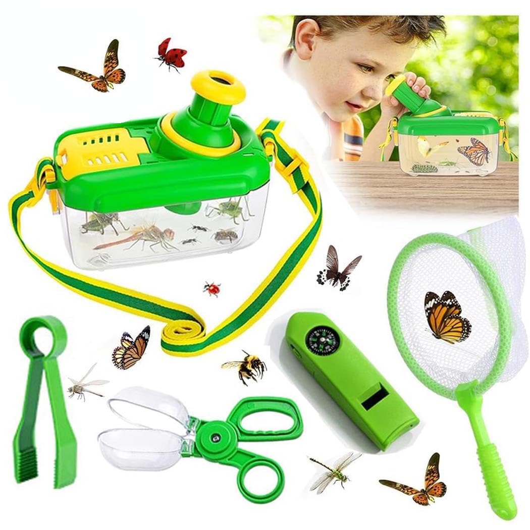 Bug Catcher Kit for Kids, Insect Bug Container, Explorer Kit with Insect Catcher/Butterfly Nets/Tweezer/Whistle /360° Rotatable Magnifying Glass, Kids Bug Catching Kit for Boy Kids Age 3 4 5 6 7 