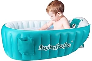 Swimbobo Toddler Bath Tub, Inflatable Portable Foldable Travel Mini Swimming Pool for Infants (Blue)