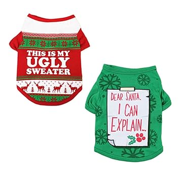 Alroman Dogs Christmas Shirts Red Puppy Santa Claus Costumes Pet Christmas Reindeer Clothes Doggy Green Clothing Winter Snowflakes Apparel Doggie Cold Weather Coats Small Cats Xmas Clothes