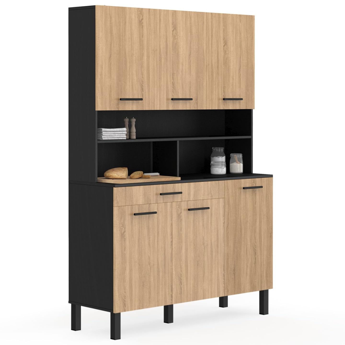 IDMarket - Buffet de Cuisine 120 cm CINA Noir et façon hêtre
