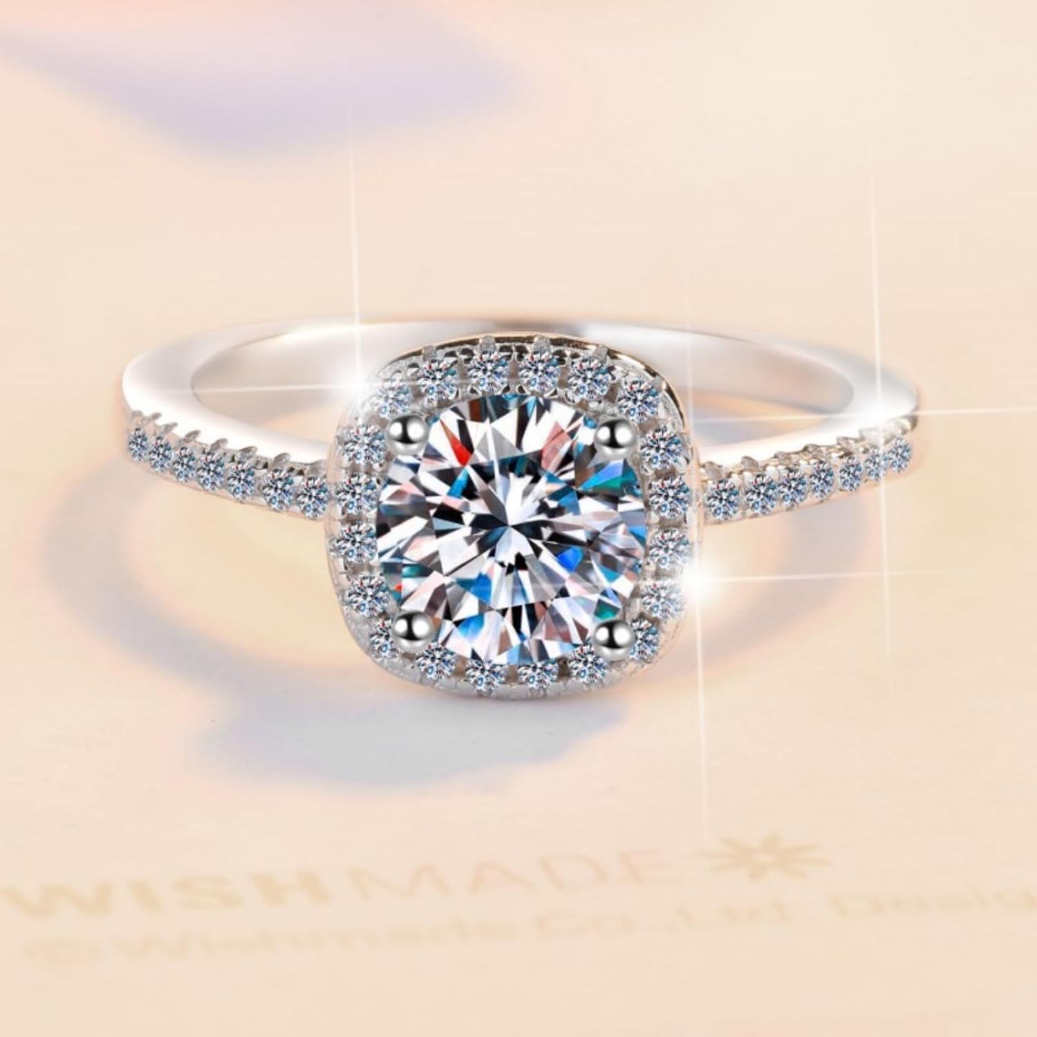 14K Gold Square Halo Moissanite Promise Rings, 0.5/1 Carat D-Color VVS1,Valentines Day Love for Her
