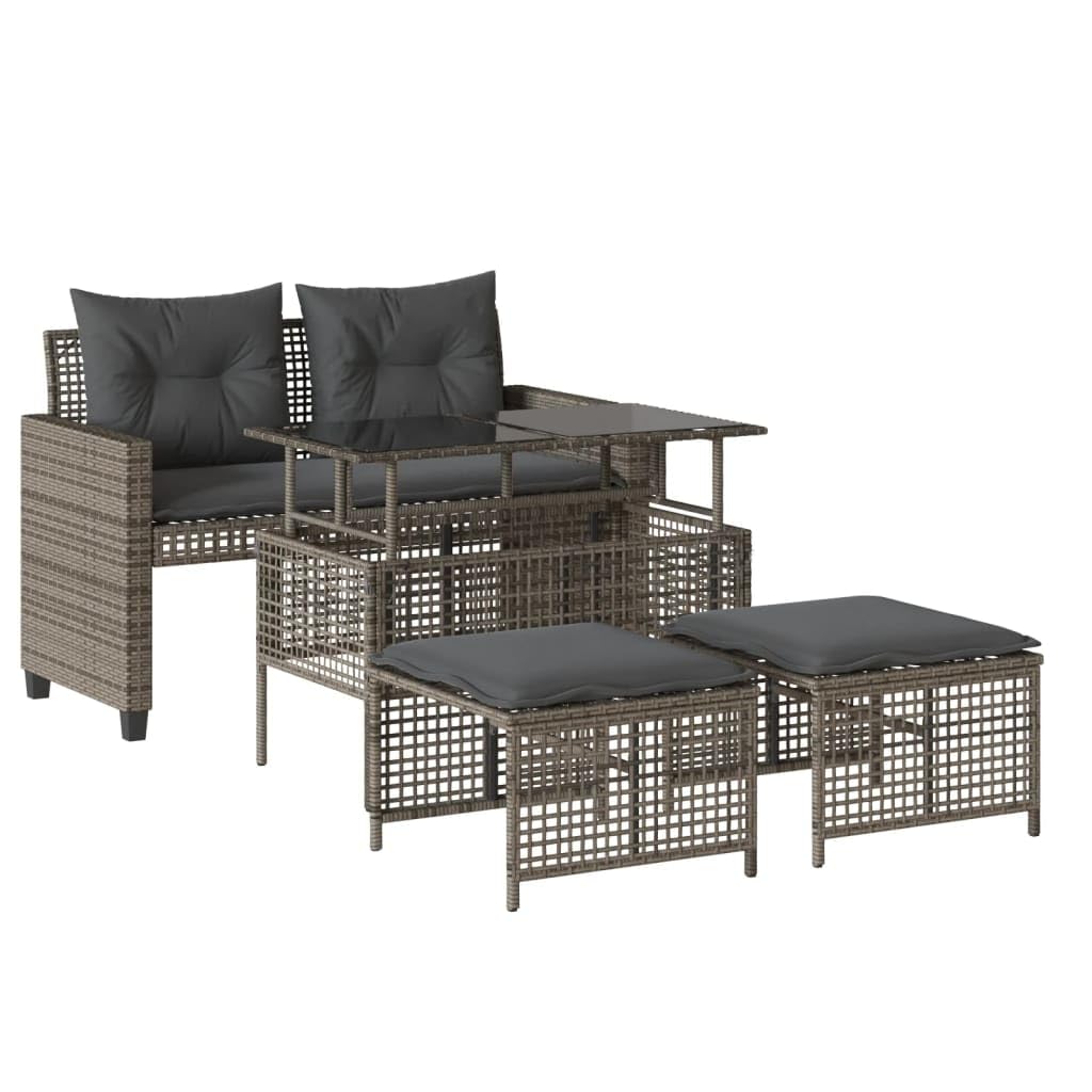 Salon de jardin gain de place avec table réglable et tabourets gris