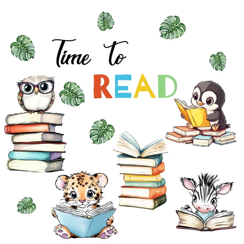 SUPERDANT Time to Read Animal Book Wall Stickers Educational Animals Reading Wall Decals Nursery Peel and Stick Walls Art Stickers for Kids Room Kindergarten Classroom Reading Corner School Decor - Image 3