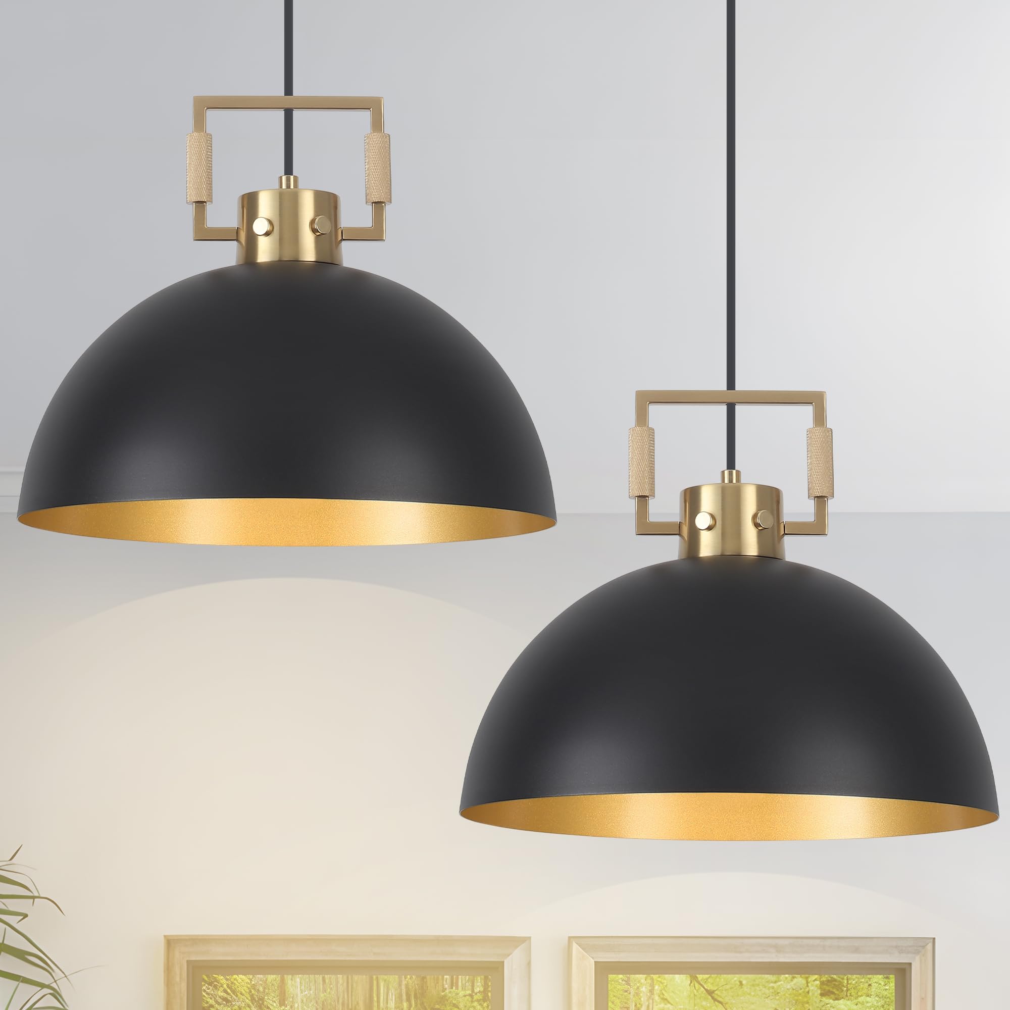 Matte Black Farmhouse Pendant Light 2 Pack Adjustable Height Vintage Hanging Industrial Ceiling Lights Fixture for Kitchen Island Hallway Dining Room