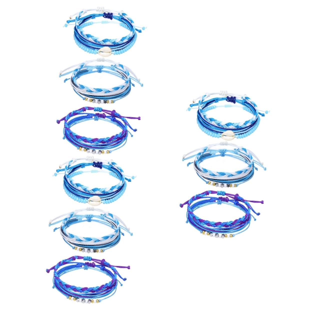 9piezas Pulseras De Playa Tejidas Mano Conchas De Mar Pulsera De Hilo De Cera Bangle De Moda Mezclados