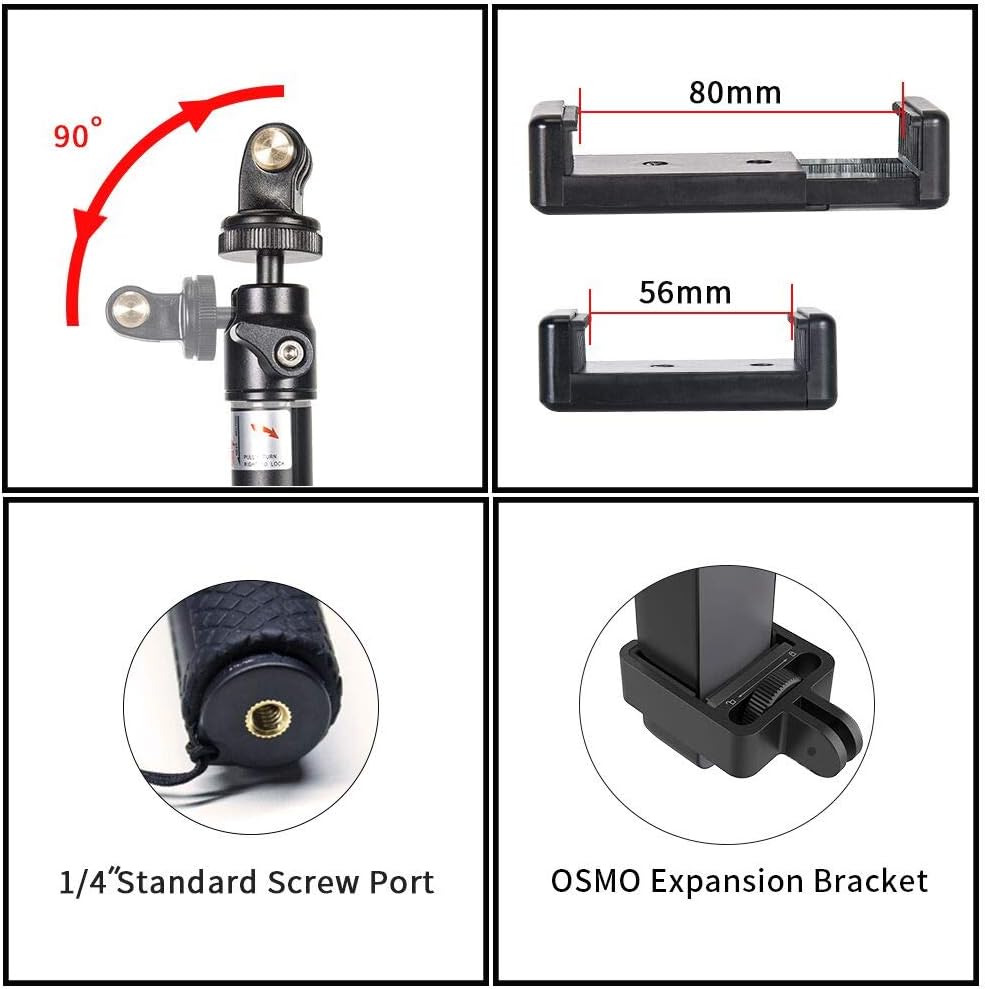 Smatree 36.6” Telescoping Selfie Stick with Tripod Compatible for DJI OSMO Action 6/Osmo 360/Pocket 2, for GoPro Max 2/Lit Hero/Hero 13/12/11/10/SJCAM/AKASO and Cell Phone(Not Fit with DJI Pocket 3) - Image 4