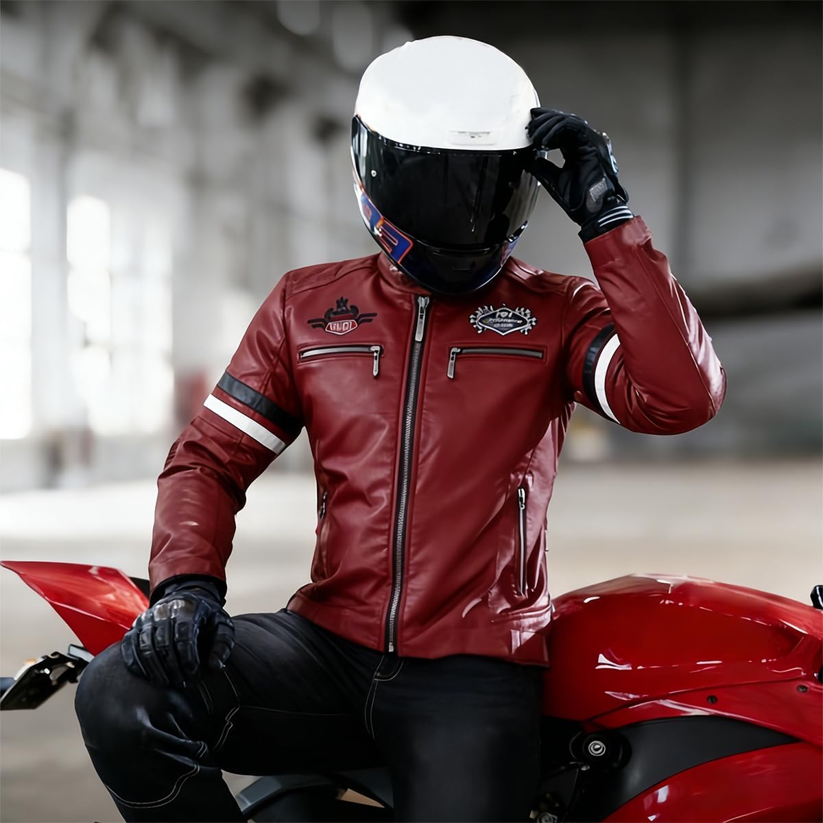Men's Faux Leather Jacket Zip Up Casual Windbreaker Motorcycle Jacket Biker Outwear Coat - Image 2