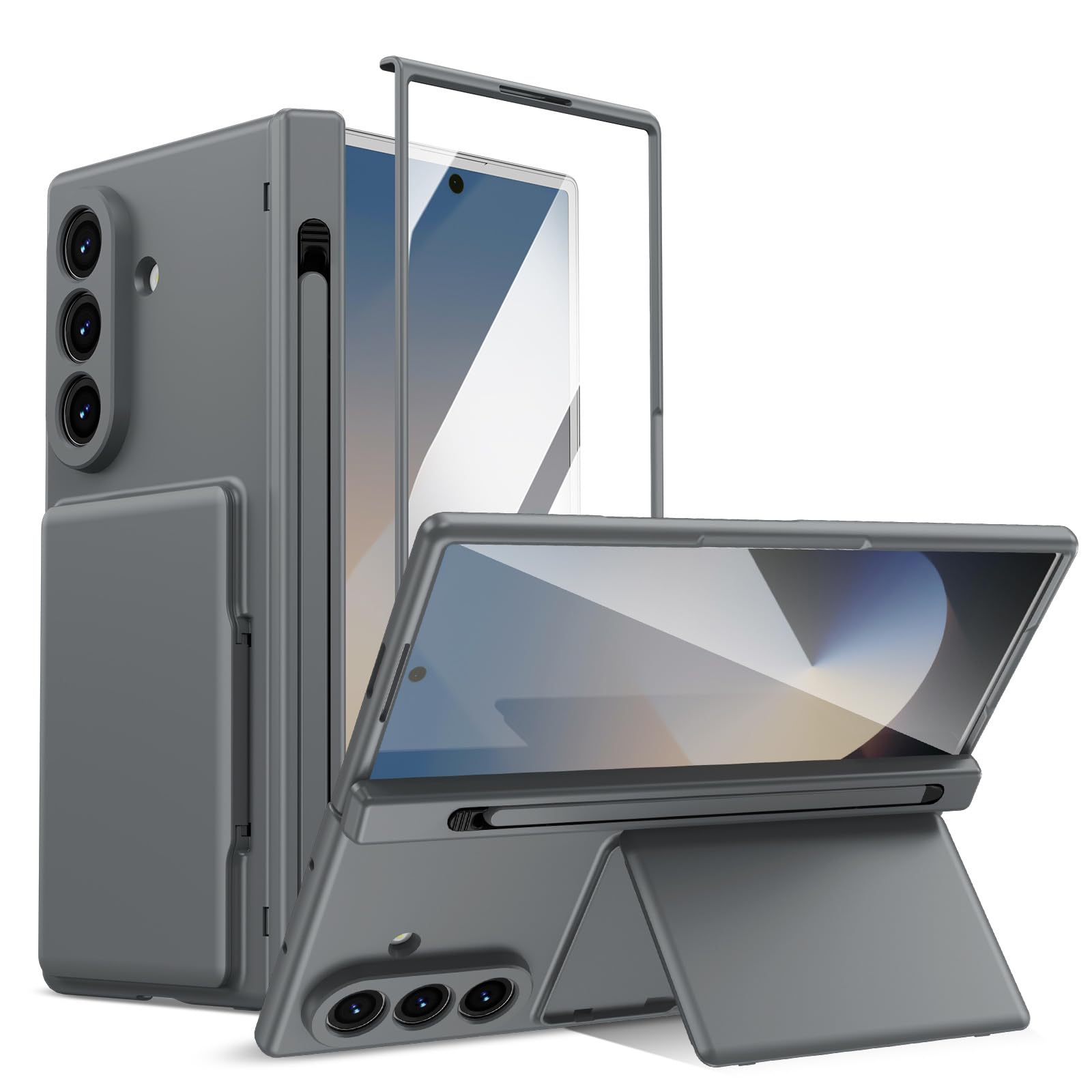 Housse de protection Samsung Galaxy Z Fold 7 finition premium grise avec porte-stylo
