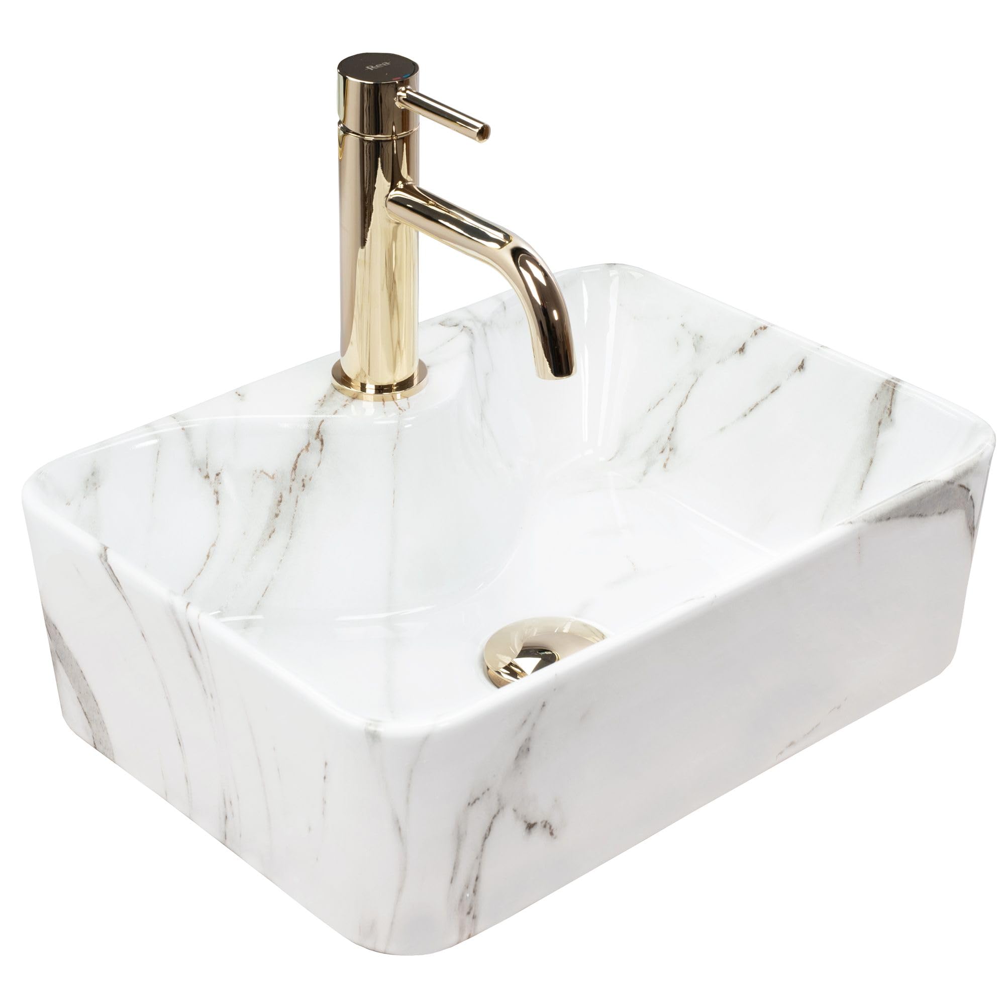 Rea REA-U6504 Bathroom Sink Made of Ceramic Kelly Mini Shiny Aiax-pattern-REA-U6504, White Imitation Marble