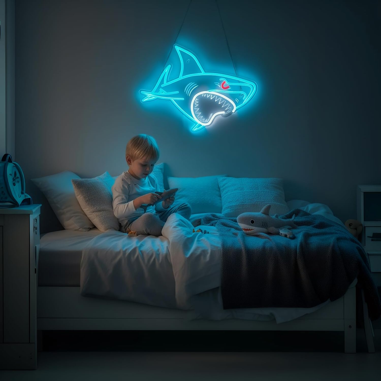 Shark LED Neon Sign, Dimmable USB Powered Wall Night Light for Bedroom, Game Room, Man Cave, Shark Wall Decor, Birthday Christmas Gift for Boys and Men, 15 x 11.5 inch - Image 3