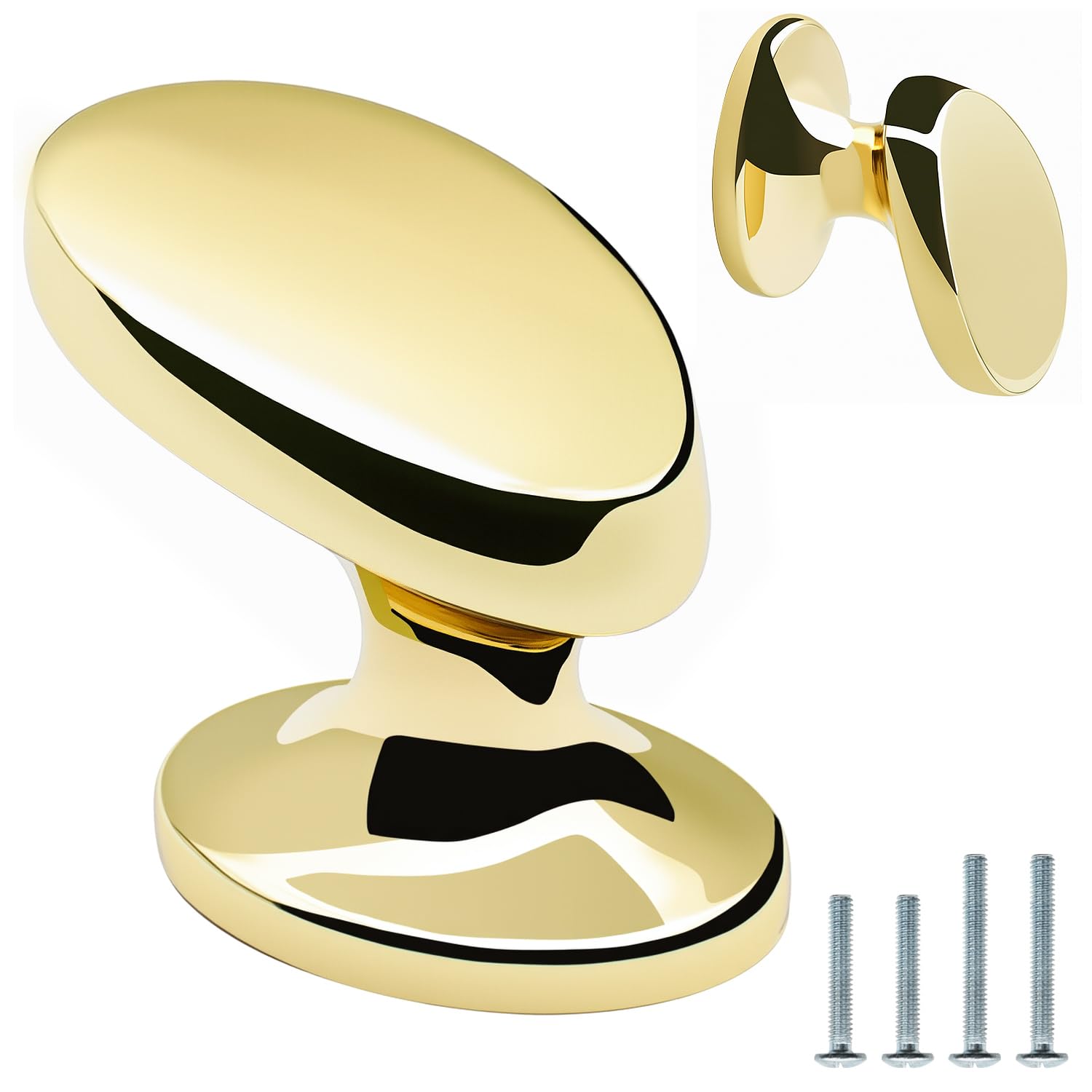 FURFITT 10 Pack Polished Gold Cabinet Knobs Solid Zinc Alloy Shiny Gold Dresser Drawers Pulls Polished Brass Kitchen Cupboard Bathroom Furniture