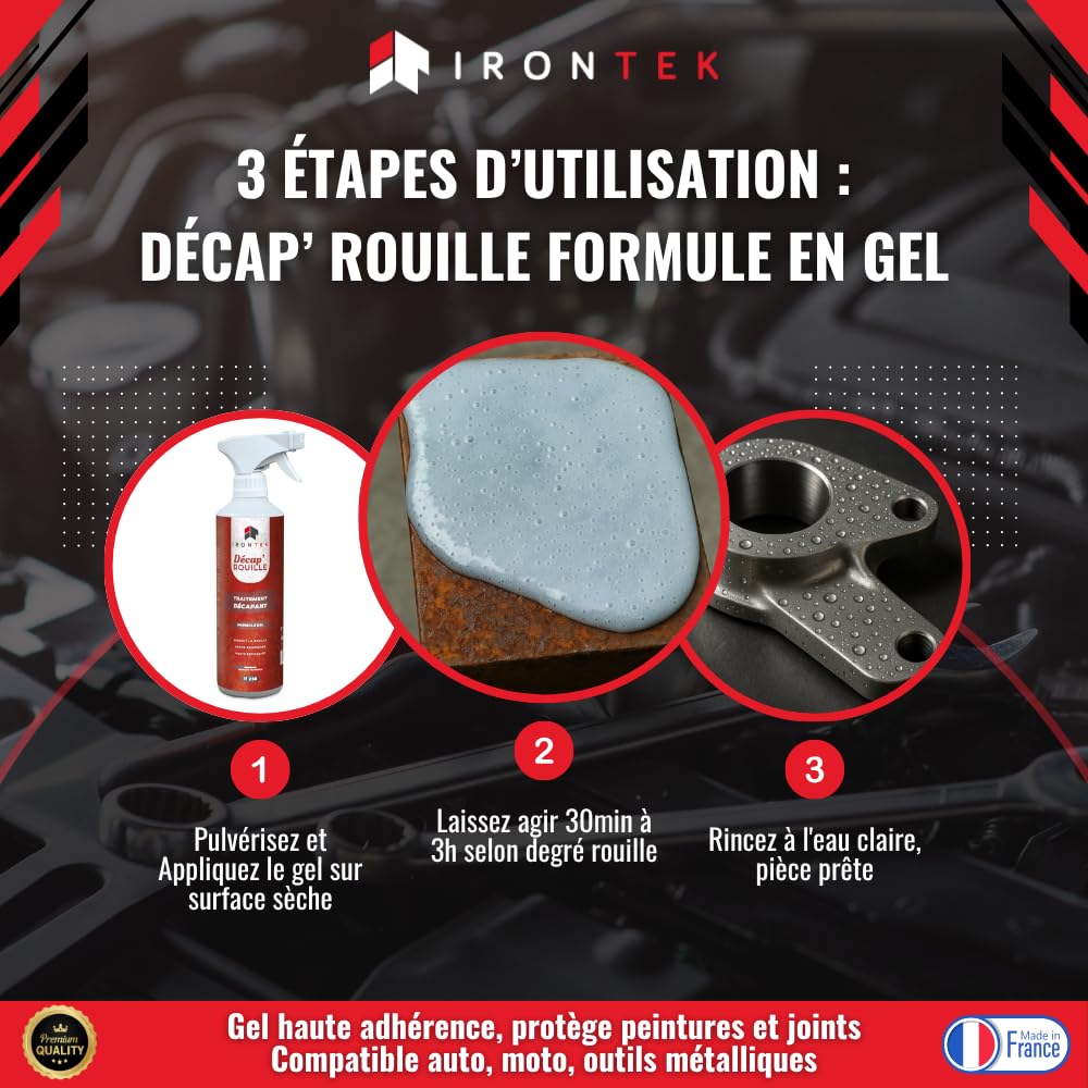 Décapant Rouille en Gel Spray 500 ML - IRONTEK | IT238 | Dissolvant Haute Efficacité | Dissout la Rouille Rapidement | Métaux Fer Acier | Anti-Rouille et Convertisseur de Rouille