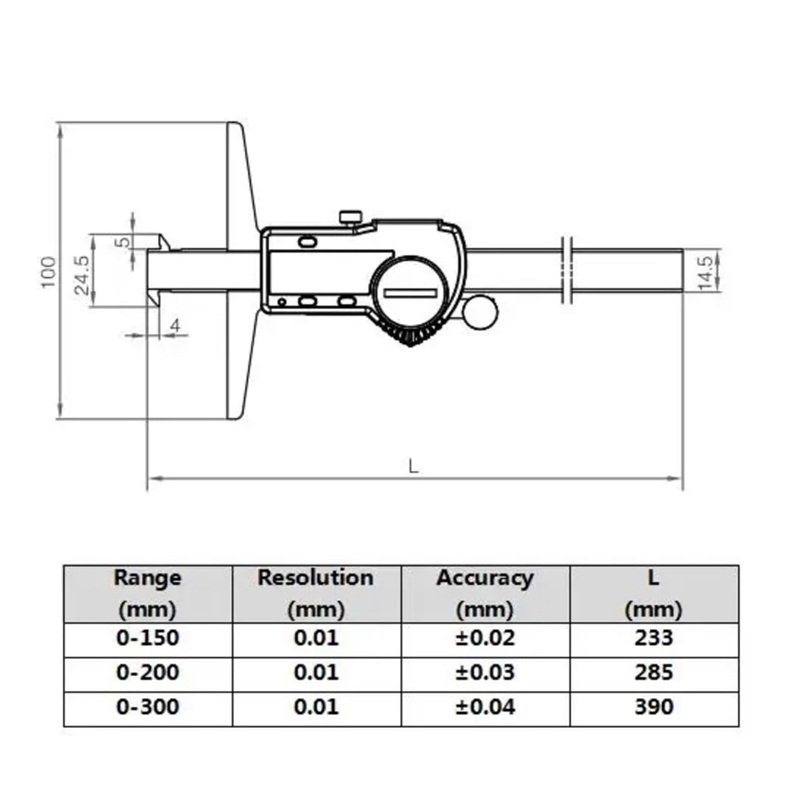 Suwmiarka cyfrowa ze stali nierdzewnej podwójne haki cyfrowa suwmiarka głębokości 150/200/300mm (5113L-300B)
