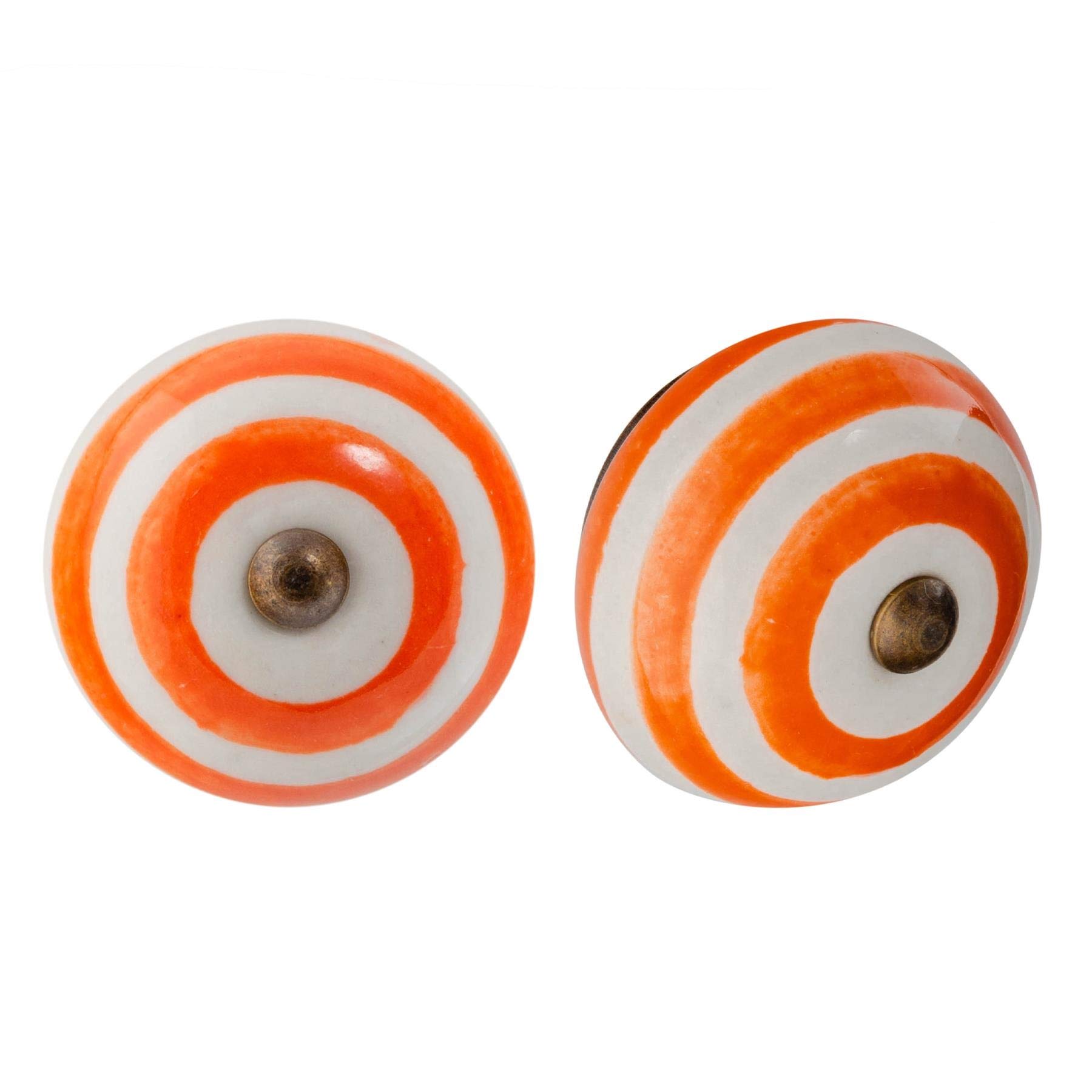 Nicola Spring Orange Stripe Ceramic Cupboard Drawer Handle Knobs - Stripe Design - Orange - Pack Of 6