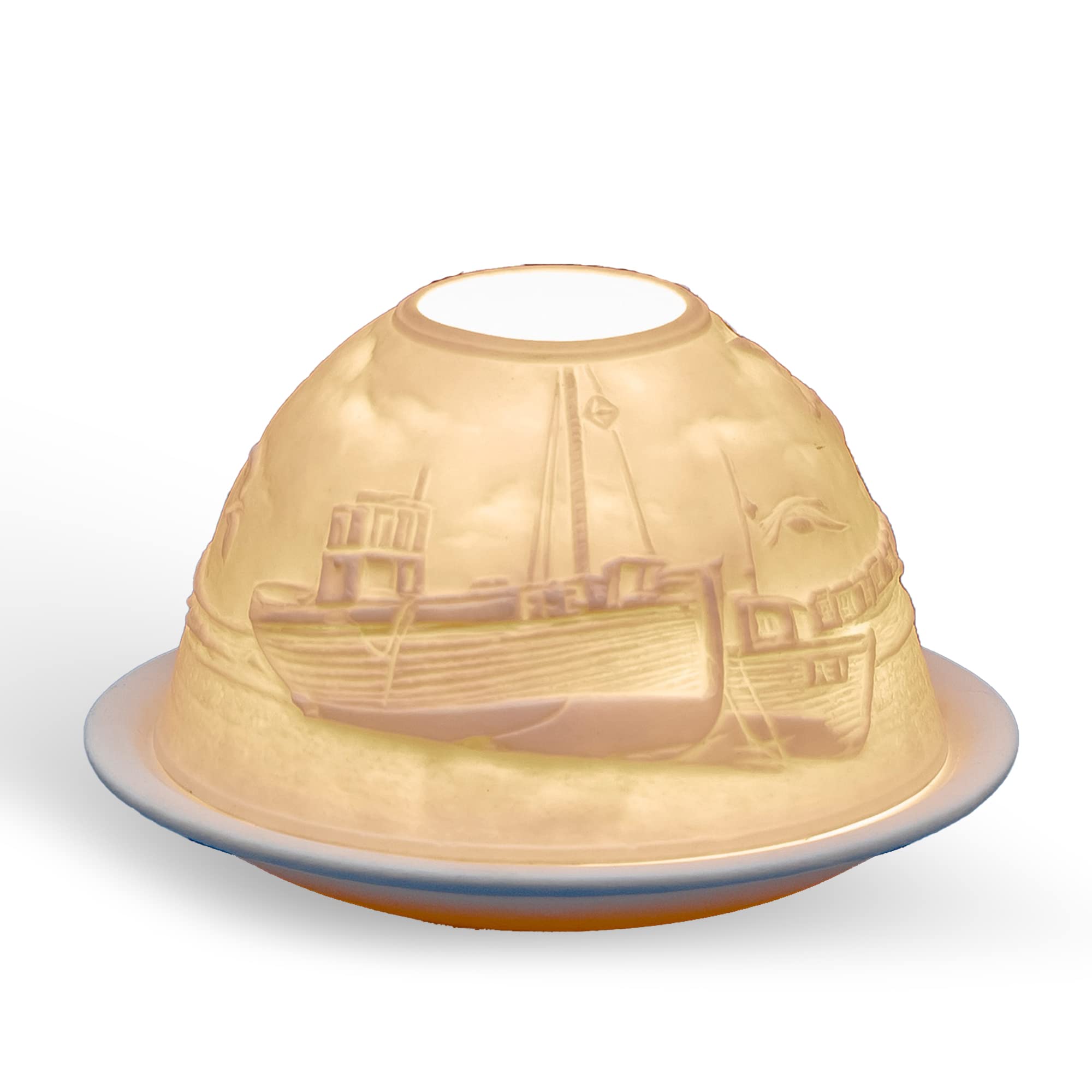 Light-Glow Beige Porcelain Tealight Dome - Landmark & City Collection, Handcrafted Lithophane Tea Light Holder, Multiple Designs Available (Seaside)