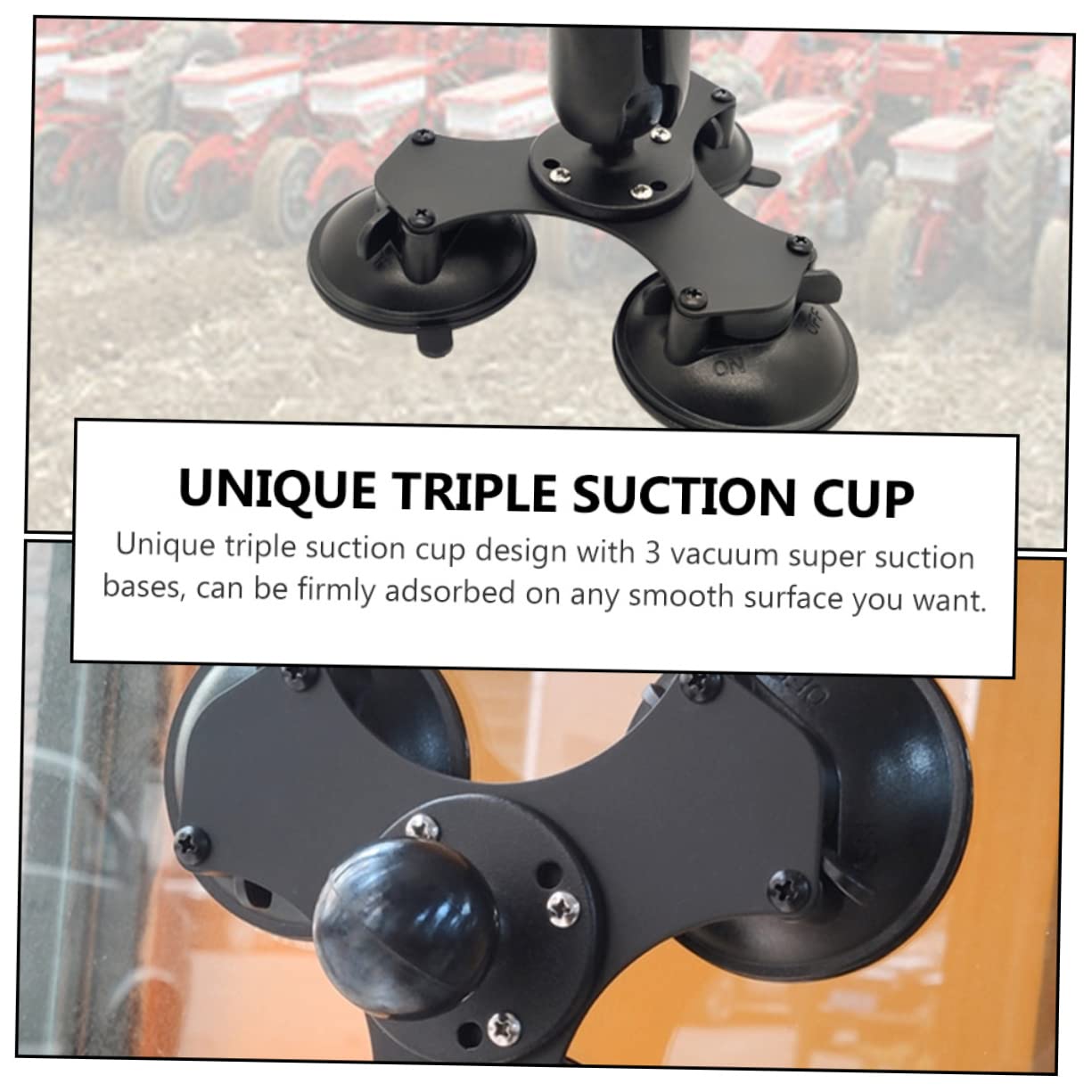 VILLCASE Soporte de Ventosa Triple de 1, 5 Pulgadas Bola Ajustable | Base Negra de Silicona y Aleación, Montaje 360°, Fácil de Ensamblar para Navegadores y Brackets