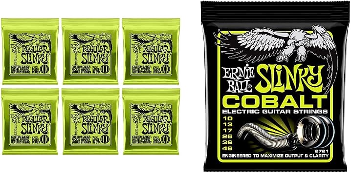 Ernie Ball Regular Slinky Electric Guitar Strings 6-Pack with Cobalt Regular Slinky - 10-46 Gauge