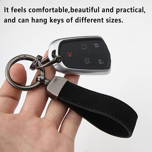 Miniatura 3 de Llavero de cuero genuino para automóvil, soporte de llavero de cuero, giratorio de 360 grados, con anillo en D antipérdida, 3 llaveros