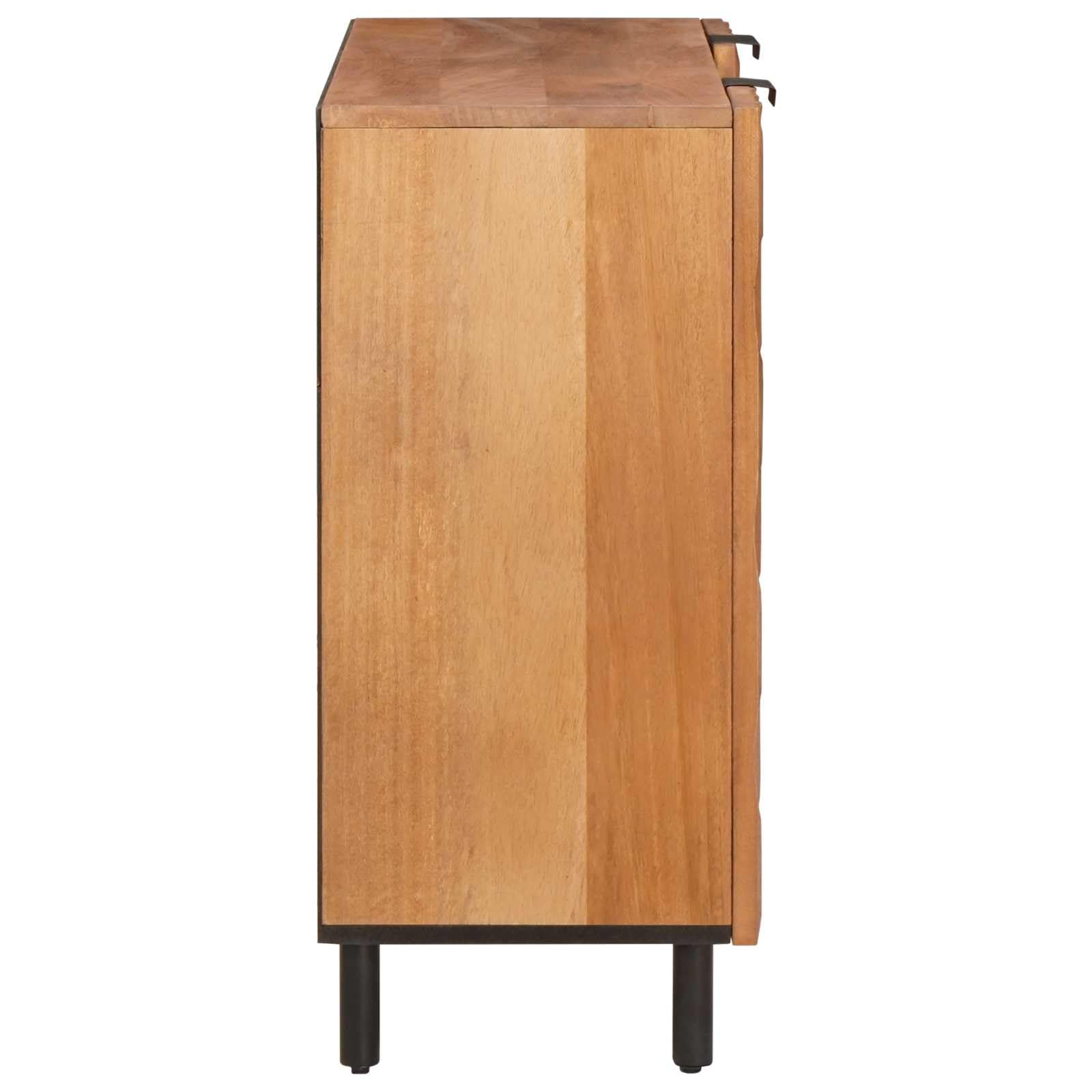 Credenza con superficie marrone acacia, 90 x 33 x 75 cm, con ripiano, ante a battente, legno massiccio di mango, spazio per soggiorno, camera da letto, console multimediale, stoccaggio, rack
