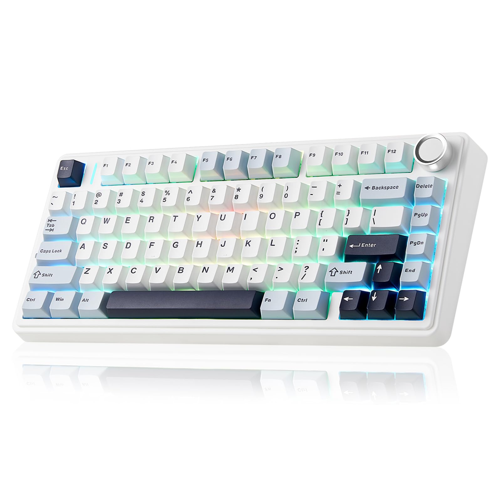 x Aula F75 Pro Tri-Mode Gasket Mechanical Keyboard with Knob,80 Keys 75% Layout Creamy Gaming Keyboard,Hot Swappable Custom Keyboard,RGB Backlit,BT5.0/2.4GHz/USB-C,PBT Keycaps (Glacier Blue)