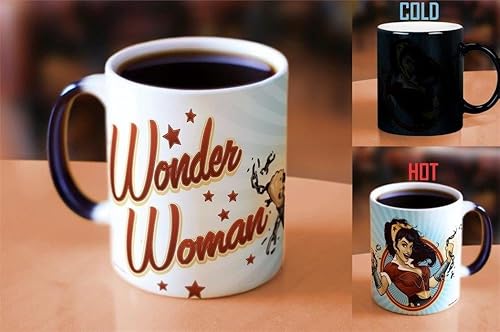 Miniatura 4 de Tazas cambiantes DC Comics Wonder Woman, taza de cerámica para café con efecto térmico, 11 onzas, 11onza, Negro