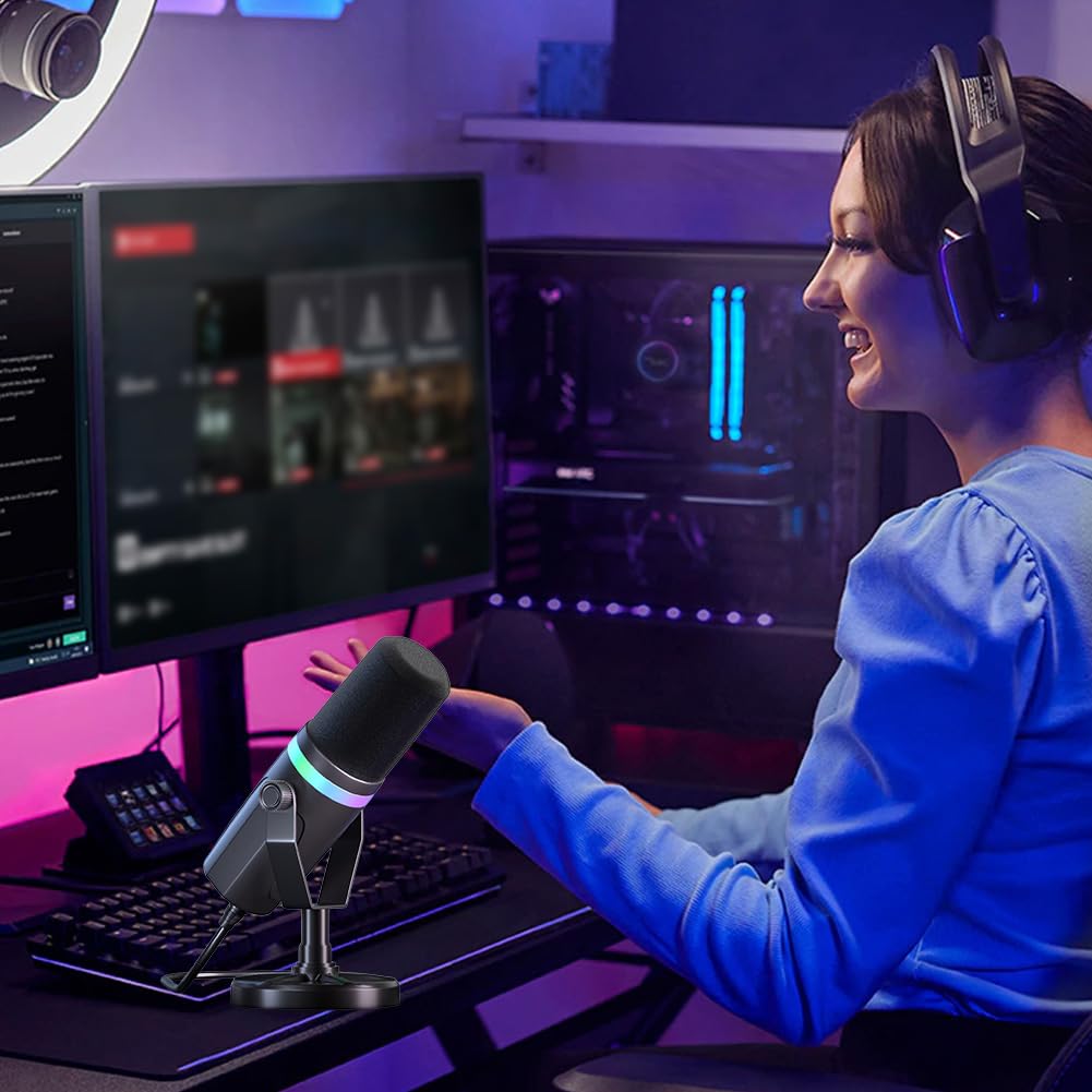 Micrófono dinámico XLR/USB para juegos, micrófono dinámico RGB para grabación en streaming