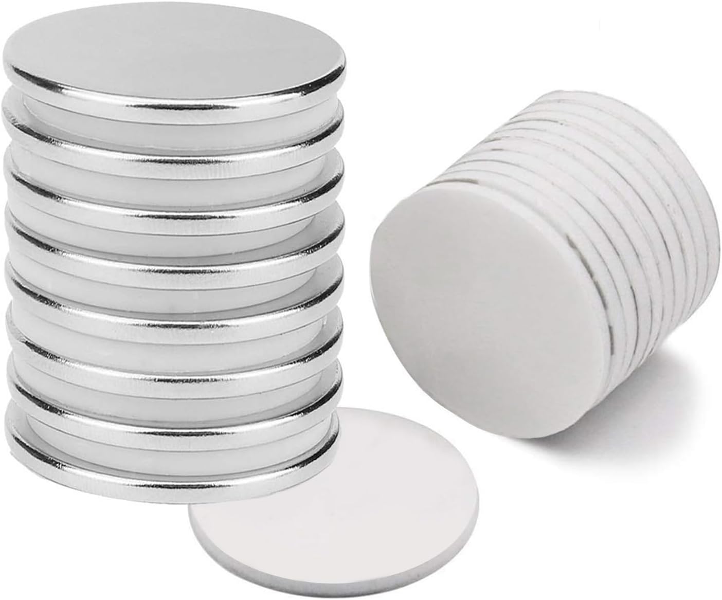8Pcs Neodymium Disc Magnets, Strong Rare Earth Magnets with 10Pcs Double-sided Adhesive, Used to metallic and non-metallic Surface, 1.26” D x 0.08” H