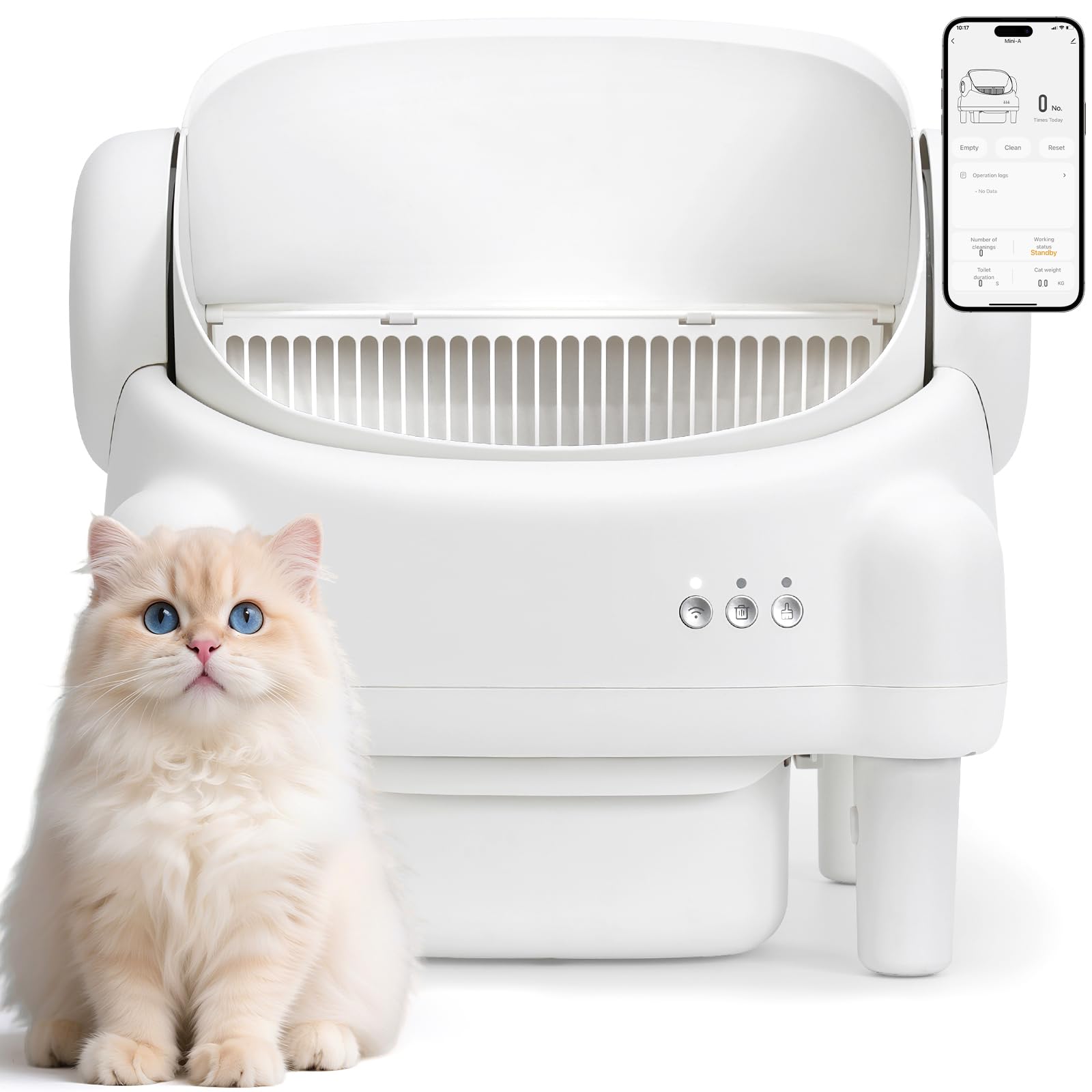 ovesong Automatic Cat Litter Box,Self Cleaning Litter Box for Multiple Cats with Open Top Design, App Control, Safety Protection, Ultra-Quiet,Easy Setup,White