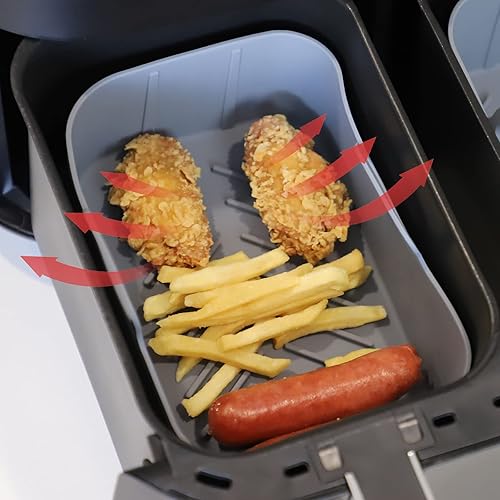 Miniatura 6 de KINLYBO 1 freidora de aire de silicona para freidora de aire doble ninja, cesta rectangular de silicona reutilizable segura para alimentos con asas,