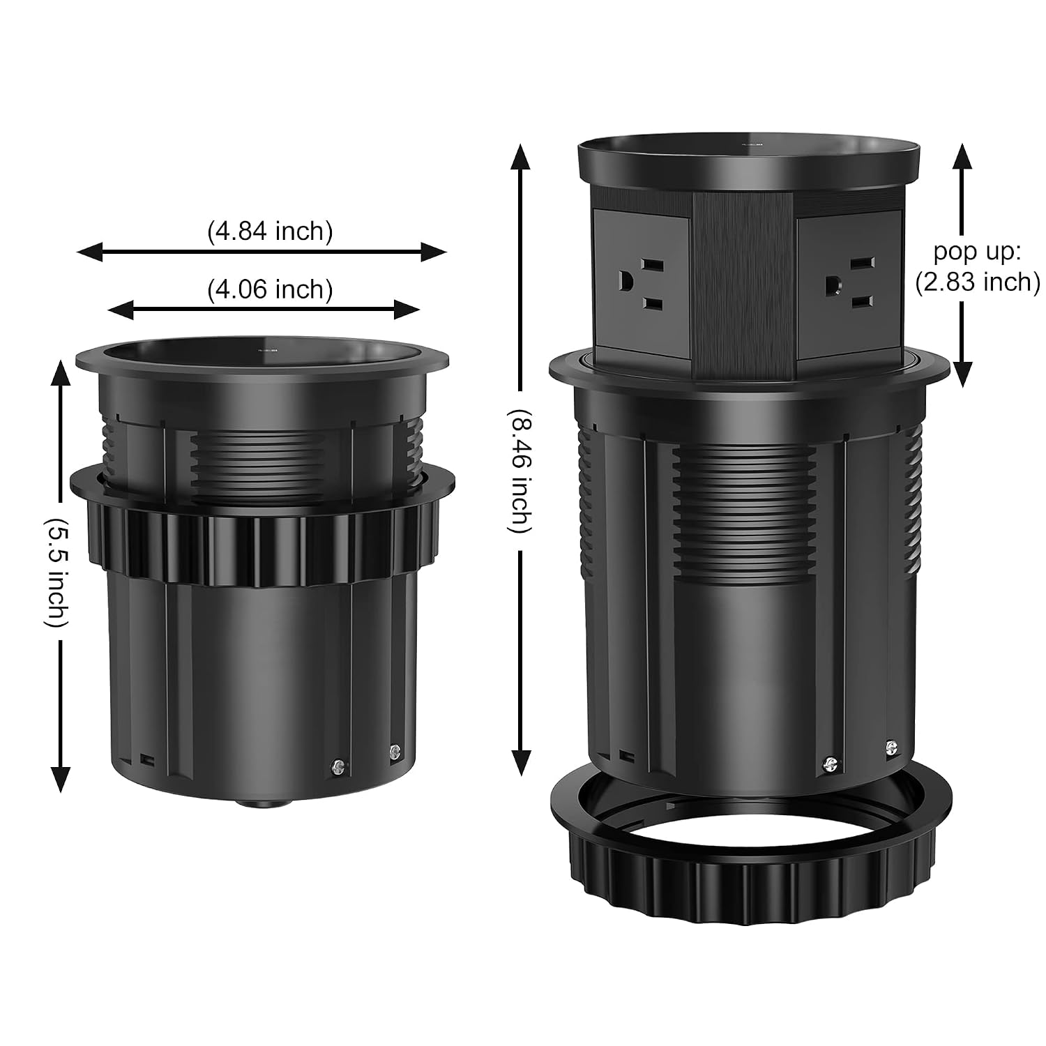 Pop Up Outlet with 15W Wireless Charger, 4.33 inch Pop Up Outlet for Countertop, 3 AC Plug 1 USB-A 1 USB-C Hidden Outlet Pop Up Electrical Outlet for for Kitchen/Home/Office