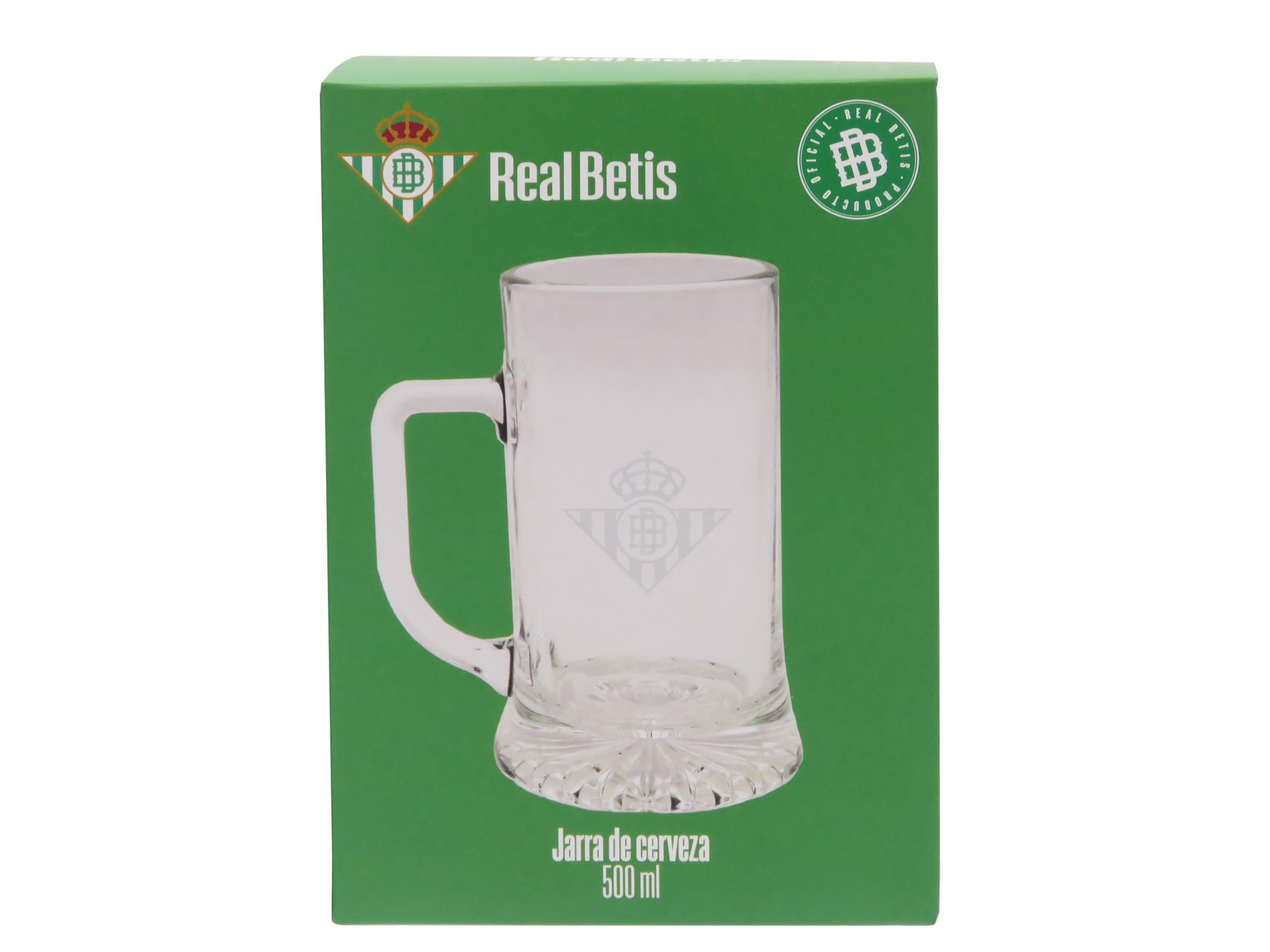 CYPBRANDS Real Betis Balompié Jarra de Cerveza Vidrio 500 ml Transparente Producto Oficial