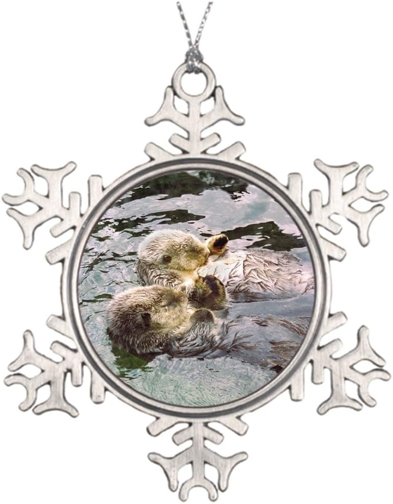 Huky Personalized Family Christmas Snowflake Ornaments Sea Otters Holding Hands Best Friend Snowflake Ornaments