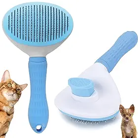Escova Pelos Pet Automática Rasqueadeira Magica para Cães e Gatos com Cabo Texturizado de Alta Aderência (Azul)