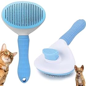 Escova Pelos Pet Automática Rasqueadeira Magica para Cães e Gatos com Cabo Texturizado de Alta Aderência (Azul)