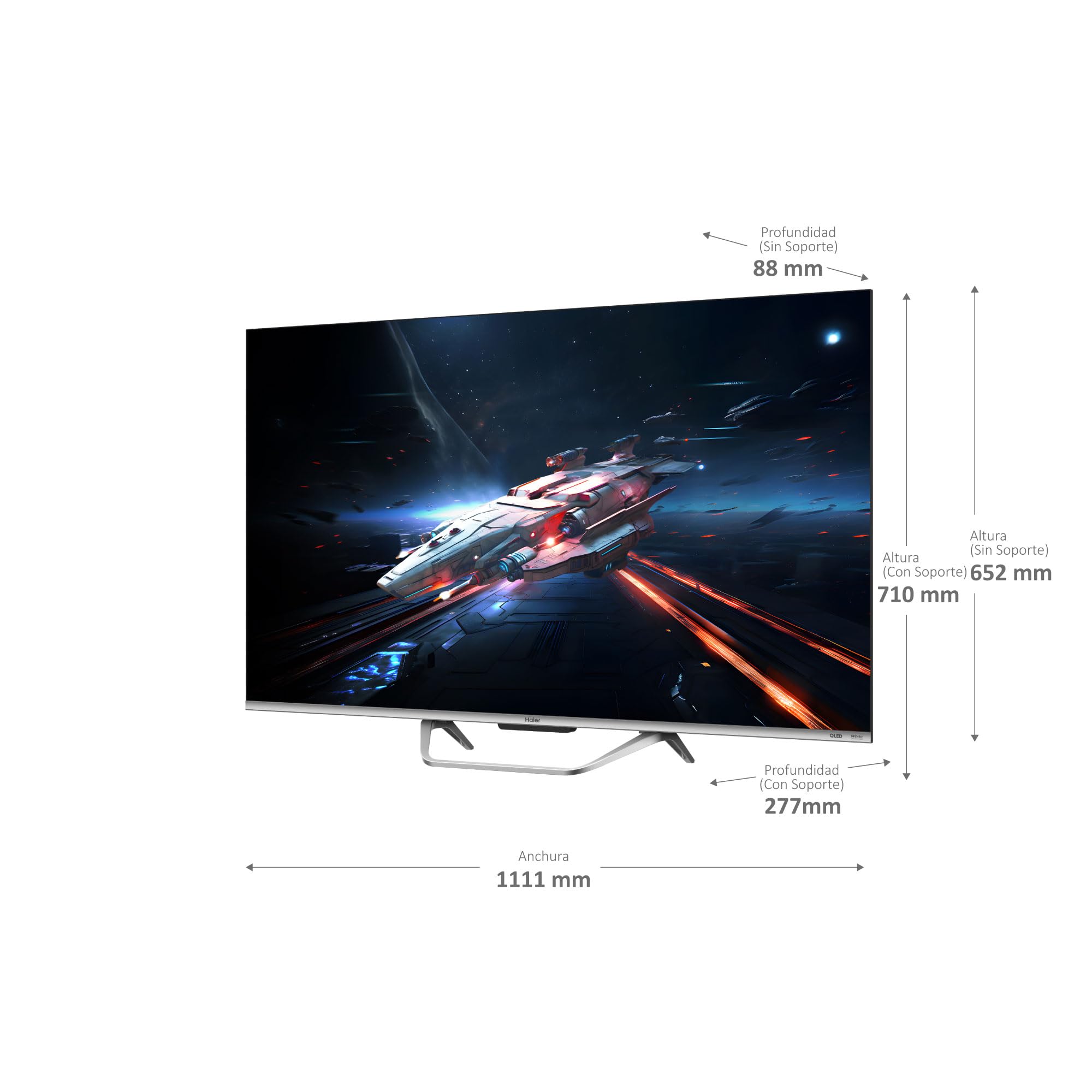 Haier QLED 4K UHD H50Q800UX, 50", Smart TV, Google TV, Dolby Atmos y Dolby Vision, HDR 10, Smart Remote Control, Google Assistant, Bluetooth 5.1, DBX TV, HDMI 2.1 x 4, Sin Marcos, 2024