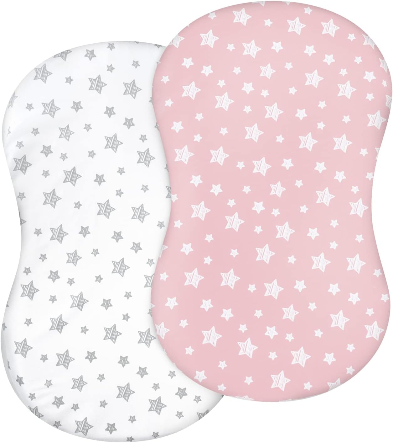 Bassinet Sheet 2 Pack, 33" X 17" Flexible for Different Cradle and Bassinet Mattress, Soft Breathable Universal Sheet for Rectangle, Oval, Hourglass Bassinet Mattress, White&Pink