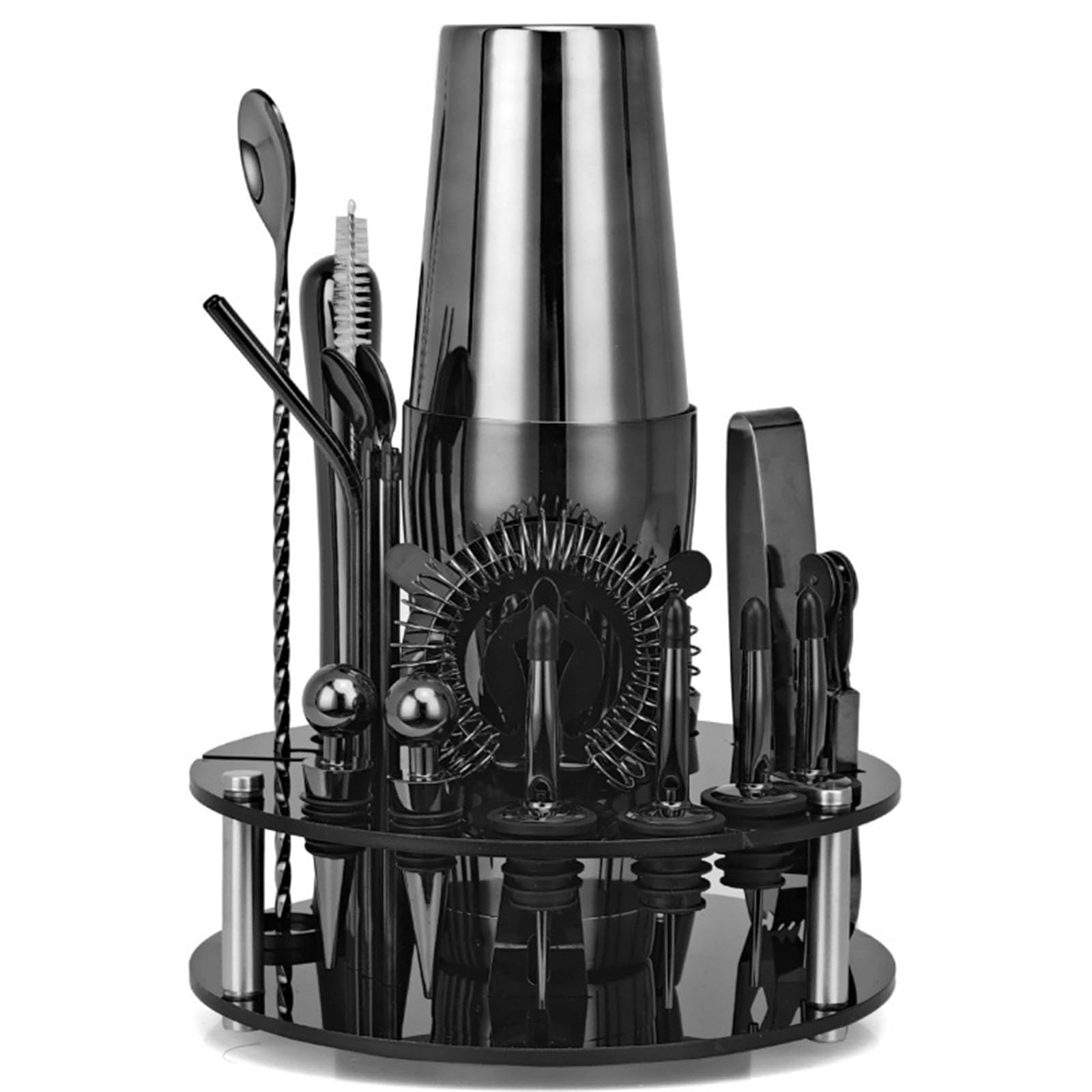 Zenithia 20 pièces Shaker à Cocktail avec Support tournant,Shaker en Acier Inoxydable Ensemble,Agitateur à Cocktail,Kit de Barman Professionnel,Outils de Bar à la Maison pour Mélanger des Boissons