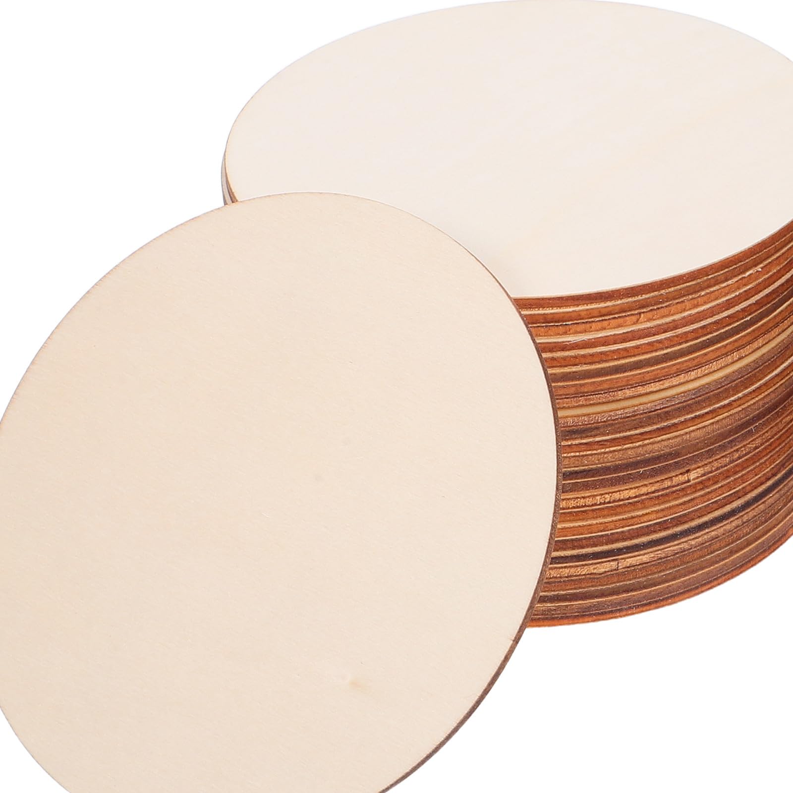 Housoutil 50 piezas Círculos de Madera Redondos Lisos para Manualidades de Madera Natural sin Terminar para Pintura y Decoración