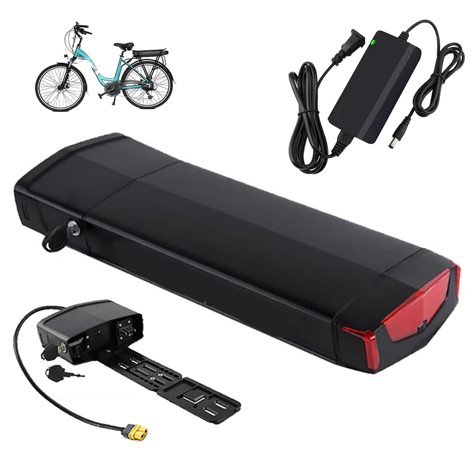 36V 48V 10,4Ah 13Ah 15Ah 17Ah Gepäckträgerakku für E-Bikes, Lithium-Akkupack mit Ladegerät