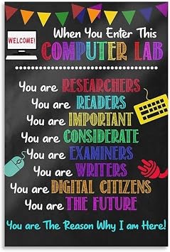 Lab Procedures & Rules Poster, When You Enter This Computer Lab, STEM Technology Education Wall Chart for ClassUnframed,12x18inch30x45cm