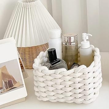 Woven Storage Baskets, White Basket Small Wicker Baskets for Home Bathroom Cupboards Drawer Closet Shelf Dresser