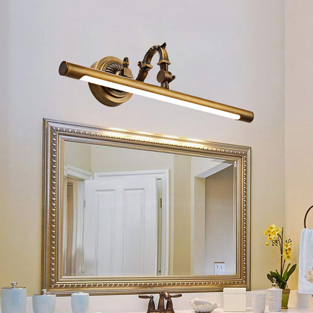 ACMHNC LED Spiegellampe Badezimmer Vintage,Retro Badlampe Spiegelleuchte Messing Antik Schminklicht Bad Wandleuchte Wasserdicht Make-Up Licht Für Spiegel Schminktisch,Einstellbare Winkel,4000K,45CM