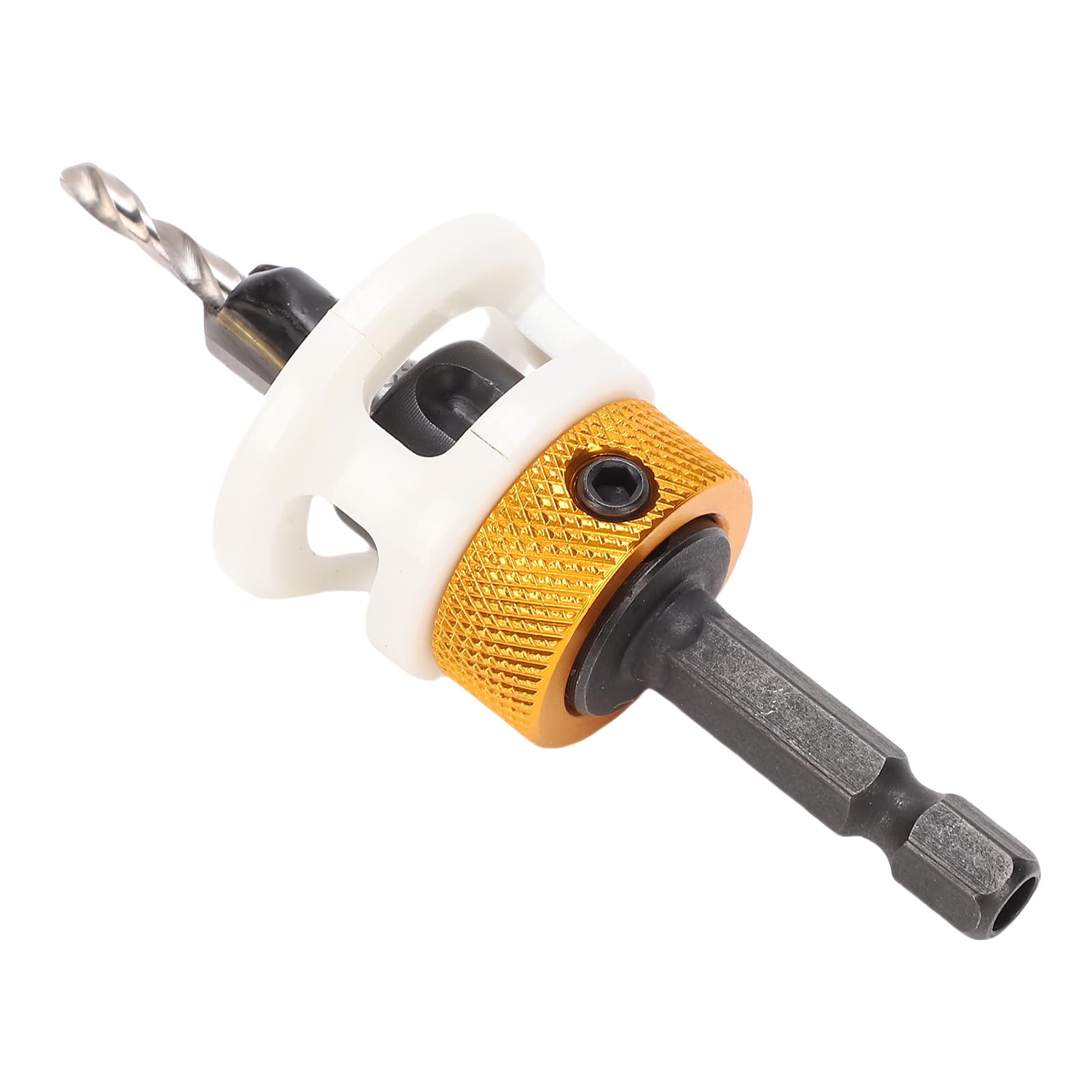 Juego de 8 brocas avellanadoras con tope de profundidad ajustable para tornillos de madera, incluye 5 brocas centrales y estuche de almacenamiento.