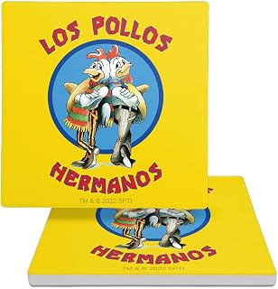 Breaking Bad Los Pollos Hermanos Square Ceramic Coasters, Set of 2, 3.9", Cork Base
