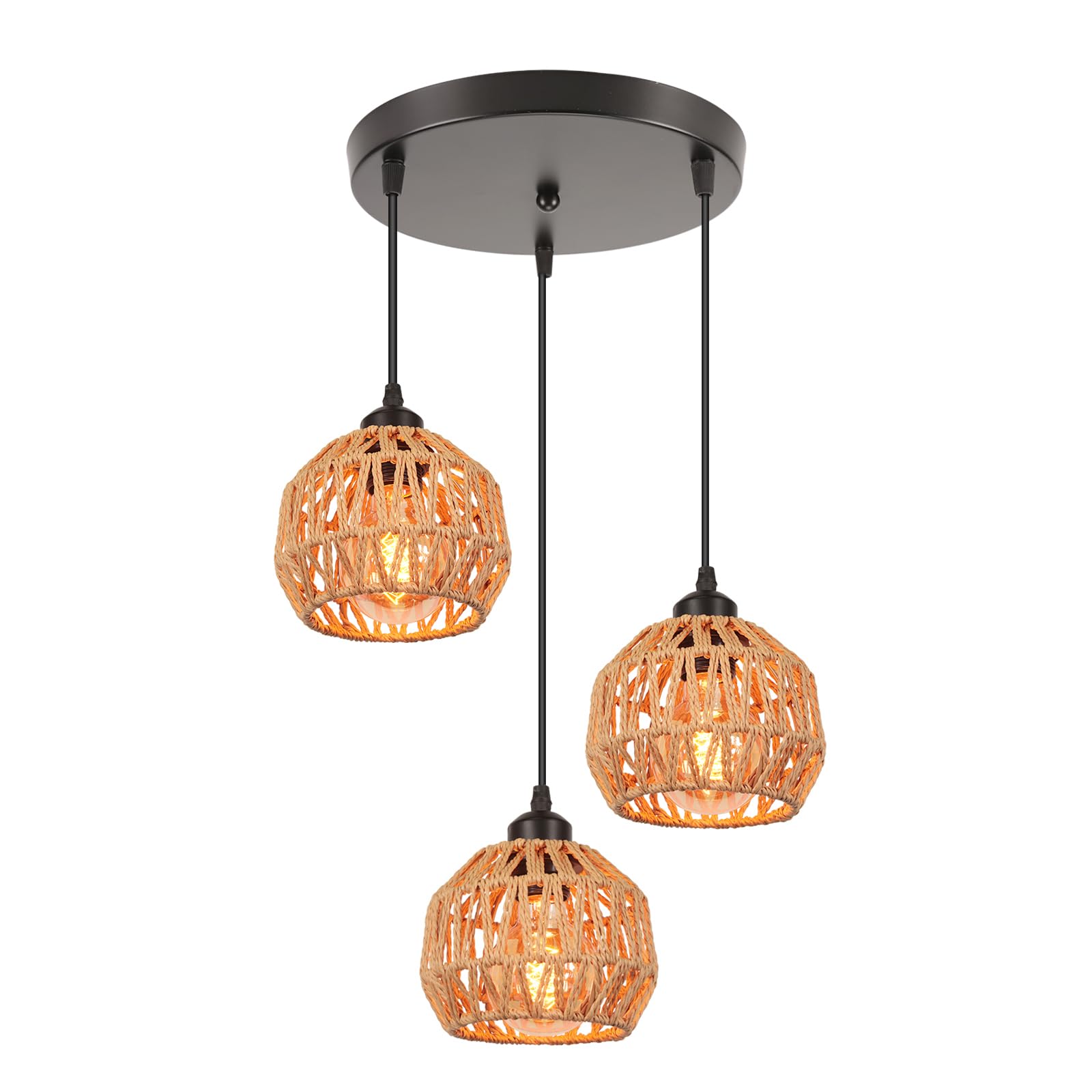 3-Light industrialna lampa wisząca w stylu vintage, metalowa linka papierowa, lampa wisząca, E27, retro, lampa sufitowa do jadalni, salonu, sypialni