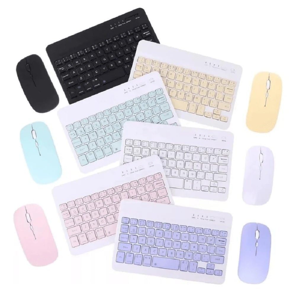 wireless keyboard mouse combo slim bluetooth + usb set for laptop pc | silent keys compact mini keyboard with mouse | office, home, travel use (multicolor random)
